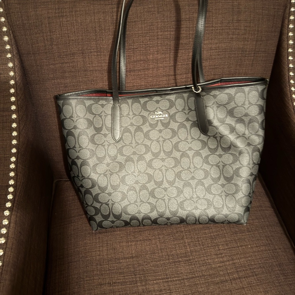 Coach Black Leather Trim Tote Bag